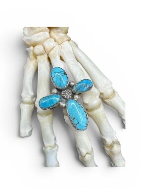 Adam Fierro Sterling Silver Santa Rita Turquoise Adjustable Cross Ring Size 9